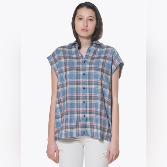 Revolve IRO Grunge Plaid Oversized Boho Raw Hem Festival Sleeveless Shirt XS - Picture 1 of 7